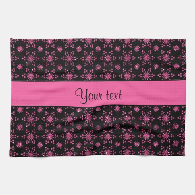 Glitzy Sparkly Hot Pink Glitter Stars Kitchen Towel (Horizontal)