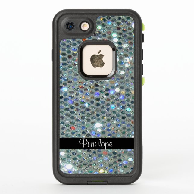 Glitzy Sparkly Silver Glitter Bling Add Your Name LifeProof iPhone Case (Back)