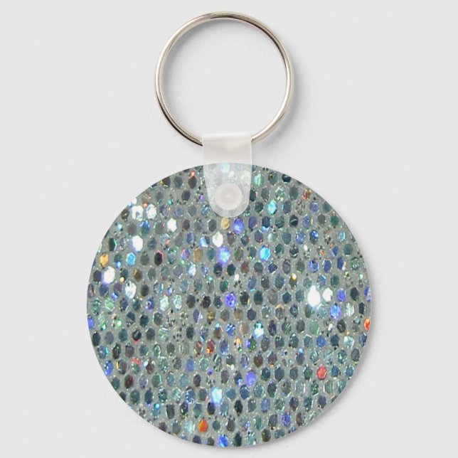 Glitzy Sparkly Silver Glitter Bling Keychain (Front)