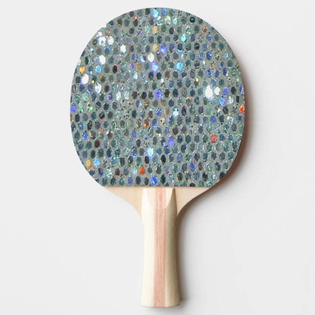 Glitzy Sparkly Silver Glitter Bling Ping Pong Paddle (Front)