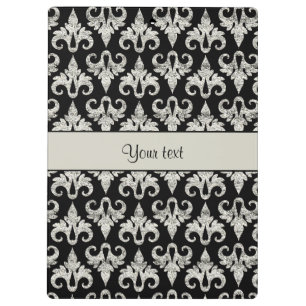 Glitzy Sparkly Silver Glitter Damask Clipboard