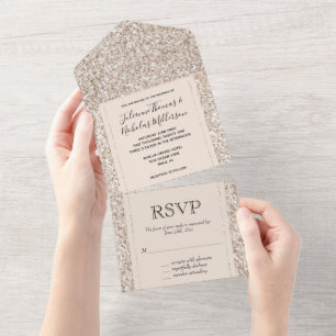 Glitzy White Cream Glitter     All In One Invitation