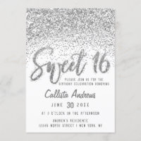Glitzy White Silver Scattered Glitter Sweet 16
