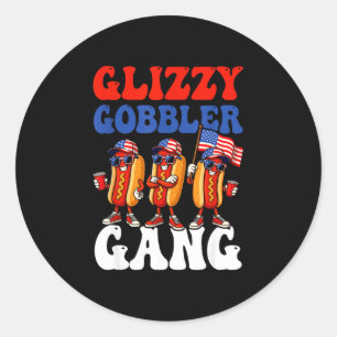 Glizzy gobbler gang funny patriotic hotdogs fourth classic round sticker