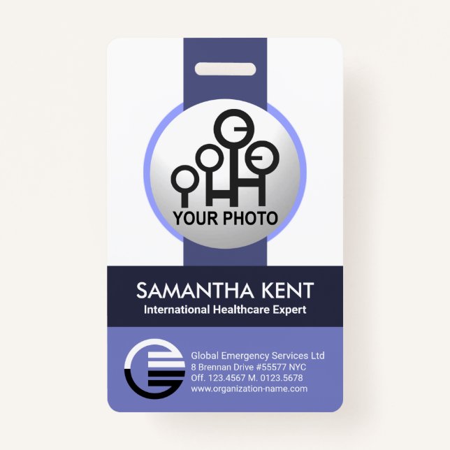 Global Blue Shades Stripe Photo Template Staff ID Badge (Front)