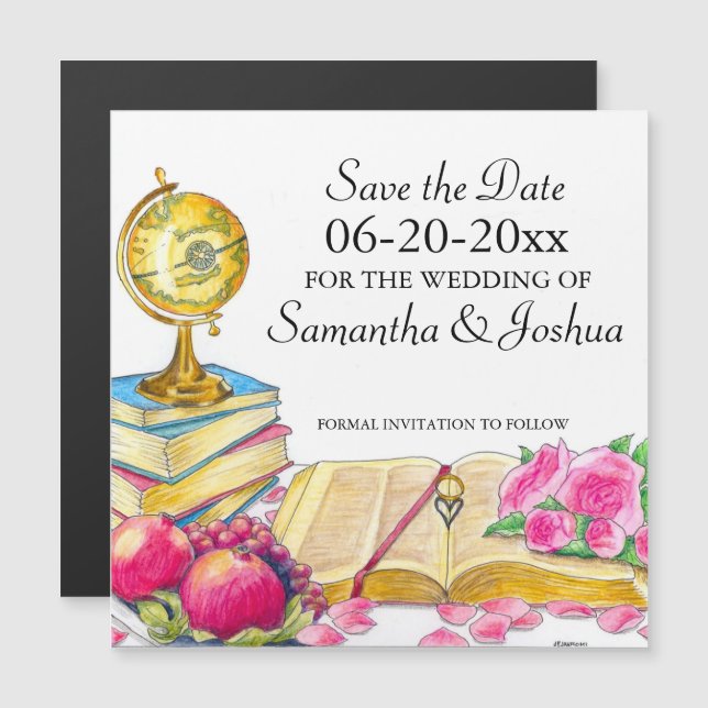 Global Chic Wedding Save the Date Magnetic Card (Front/Back)