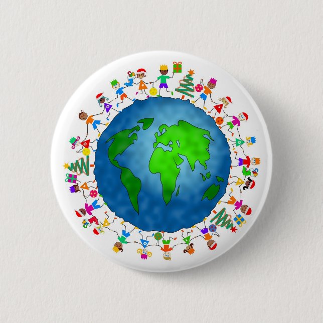 Global Christmas Kids 2 Inch Round Button (Front)