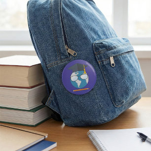 Global Education Graduation Cap Earth Smart Planet 3 Inch Round Button