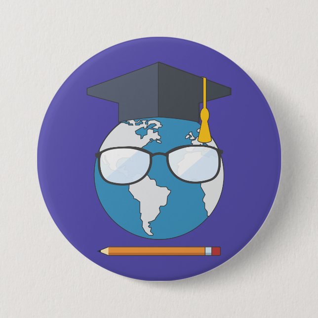 Global Education Graduation Cap Earth Smart Planet 3 Inch Round Button (Front)