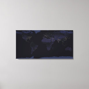 Global Map Earth's City Lights At Night. Canvas Print