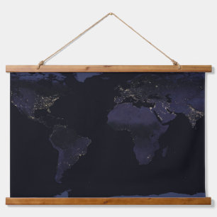 Global Map Earth's City Lights At Night. Hanging Tapestry