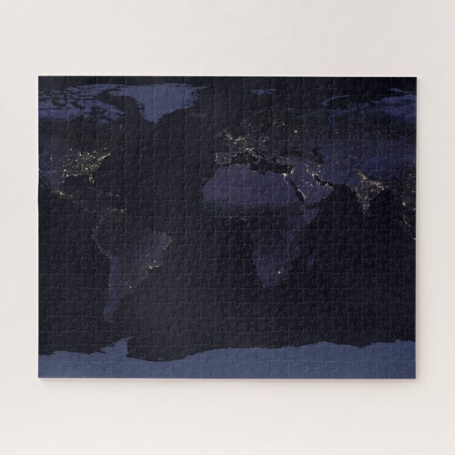 Global Map Earth's City Lights At Night. Jigsaw Puzzle (Horizontal)