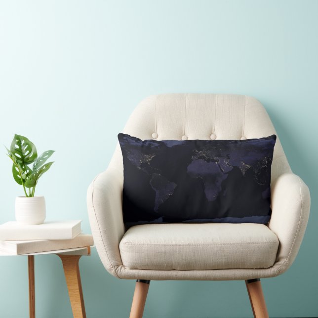 Global Map Earth's City Lights At Night. Lumbar Pillow (Chair)