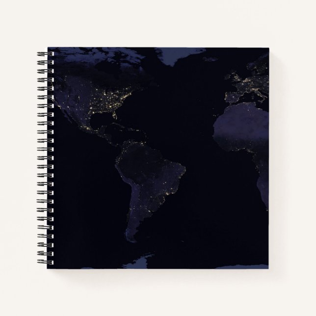Global Map Earth's City Lights At Night. Notebook (Front)
