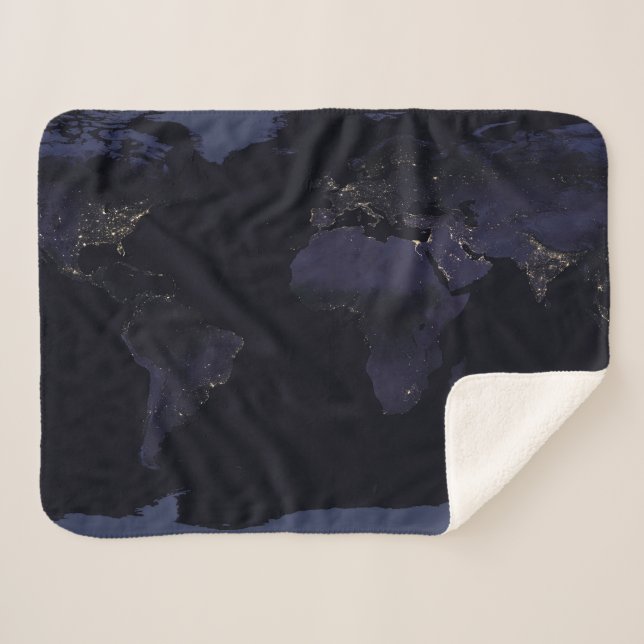 Global Map Earth's City Lights At Night. Sherpa Blanket (Front (Horizontal))