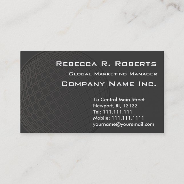 Global Marketing World Globe Classic Black Basic Business Card (Front)