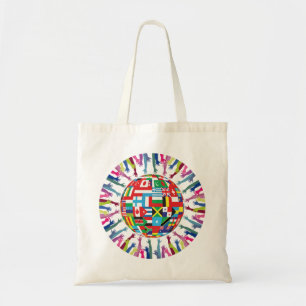 GLOBAL PEACE World Flags Raised Hands Tote Bag