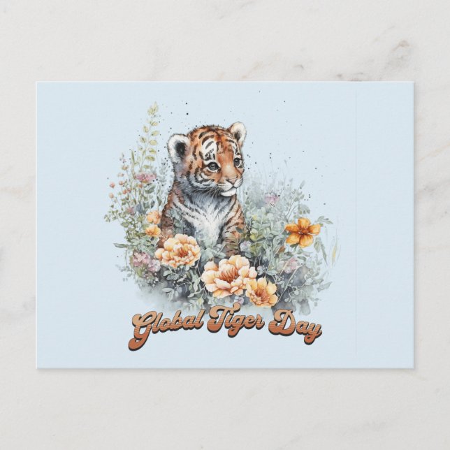 Global Tiger Day, watercolor cub Postcard (Front)