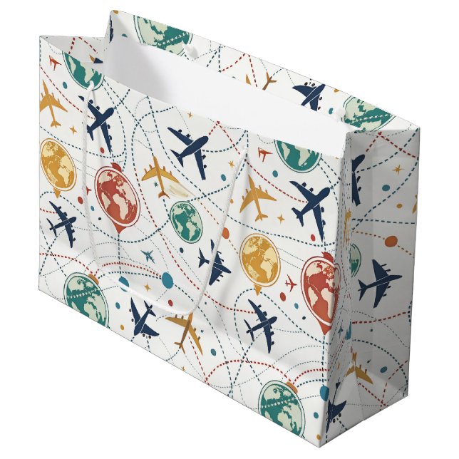 Global Travel Aviation Pattern (2) Large Gift Bag (Front Angled)
