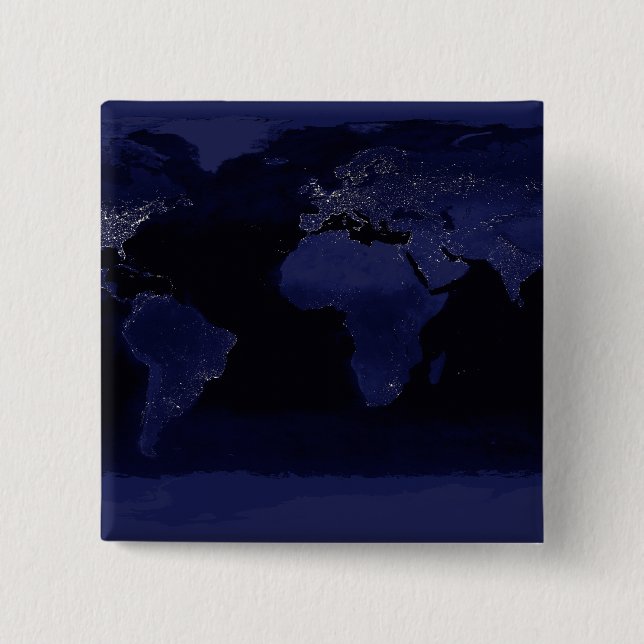 Global View of Earth's City Lights 2 Inch Square Button (Front)