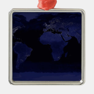Global View of Earth's City Lights Metal Ornament