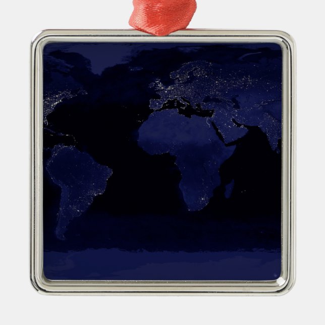 Global View of Earth's City Lights Metal Ornament (Front)