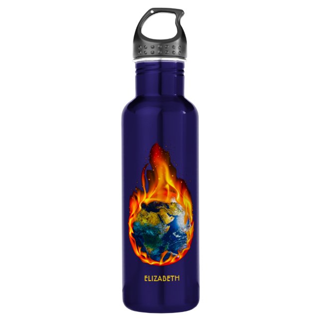 Global Warming Climate Change Earth In Fire 710 Ml Water Bottle (Front)