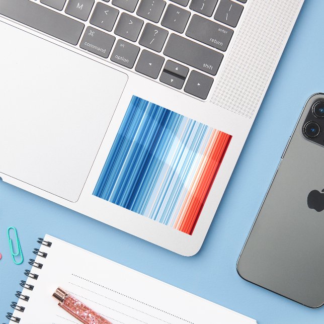 Global Warming Stripes Earth Climate Change (Laptop w/ iPhone)