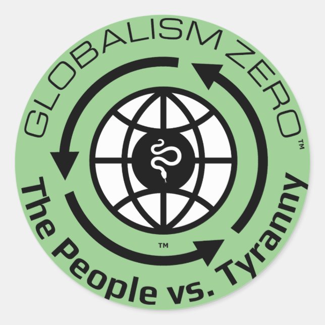 Globalism Zero™ Black Circle with White Globe Logo Classic Round Sticker (Front)