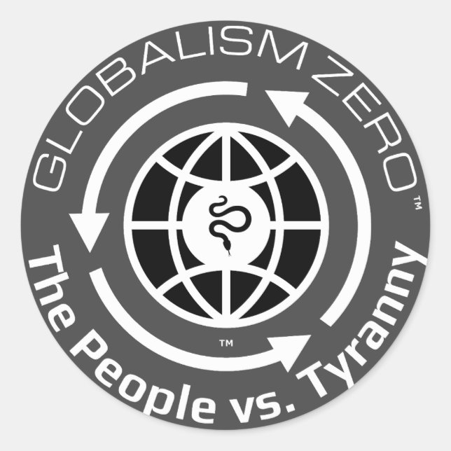 Globalism Zero™ White Circle with Black Globe Logo Classic Round Sticker (Front)