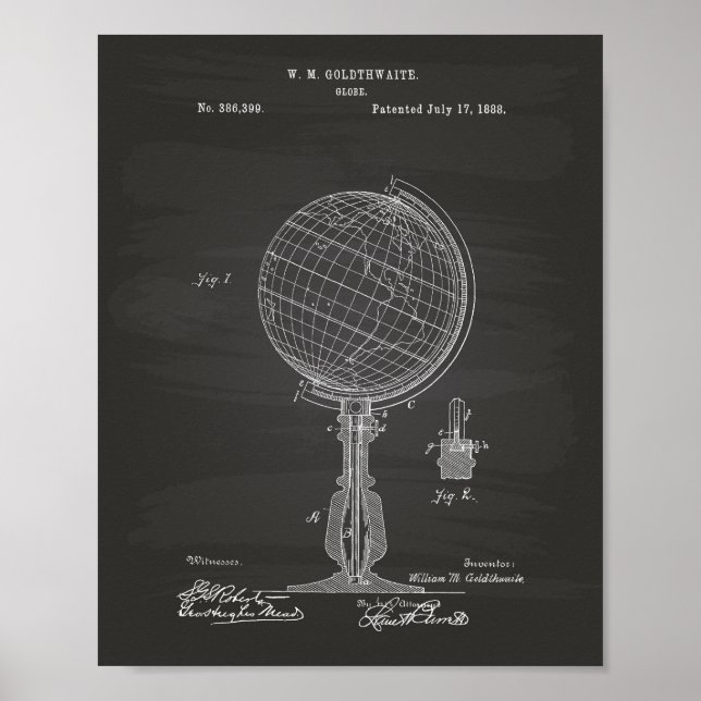 Globe 1888 Patent Art Chalkboard Poster (Front)