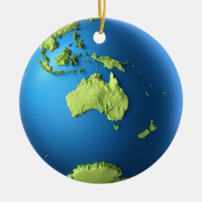 Globe 3d Isolated On White. Continent Australia Ceramic Ornament (Front)