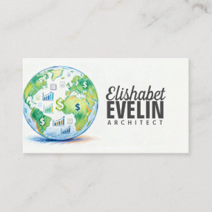 Globe Adorned with Currency and Data Symbols A34 Business Card