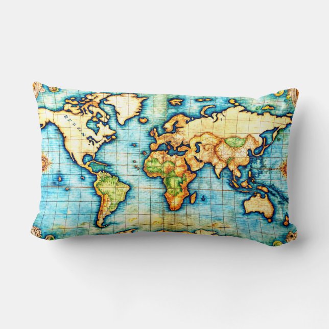 Globe Antique Map Earth World Atlas Lumbar Pillow (Back)