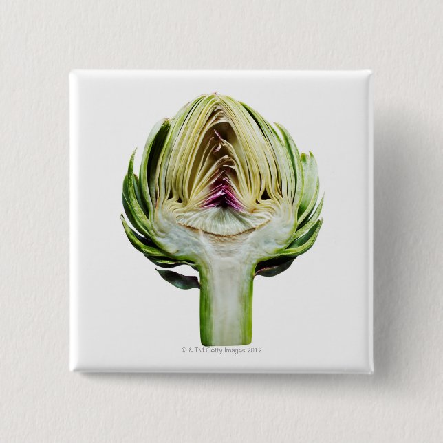 Globe artichoke half cut out 2 inch square button (Front)