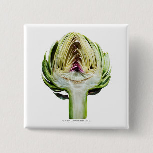 Globe artichoke half cut out 2 inch square button