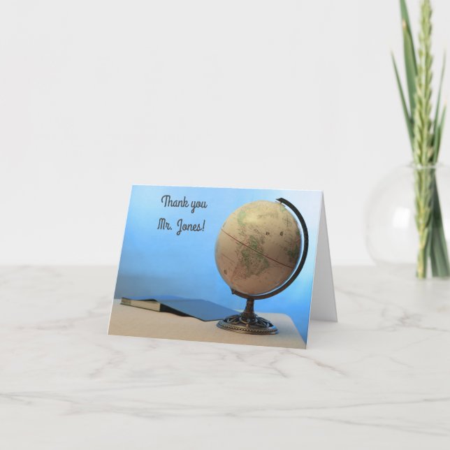 Globe & book  Teacher's Appreciation Day  Thank You Card (Front)