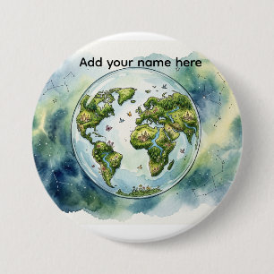 Globe Céleste à l'aquarelle Badge Personnalisé
