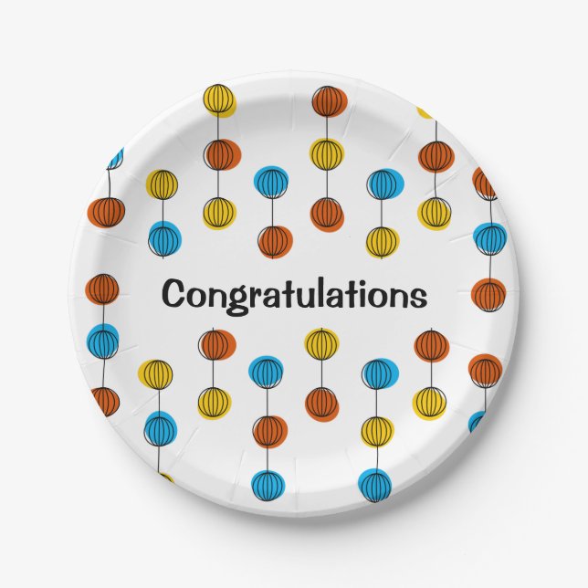 Globe Chain Congratulations round Paper Plate (Front)