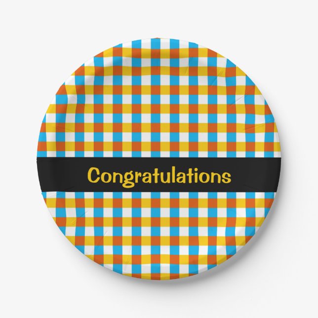 Globe Check Congratulations round Paper Plate (Front)
