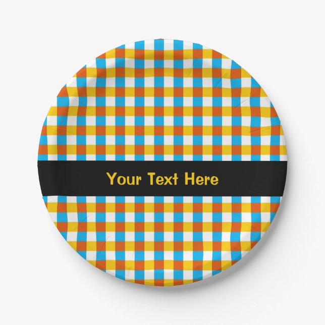Globe Check Text round Paper Plate (Front)