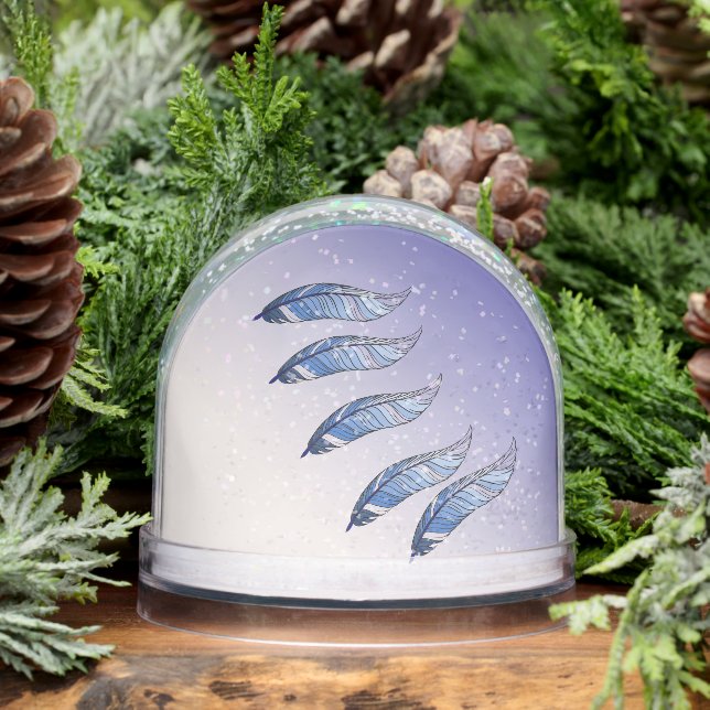 Globe de neige - Plumes bleues flottant (Hiver)