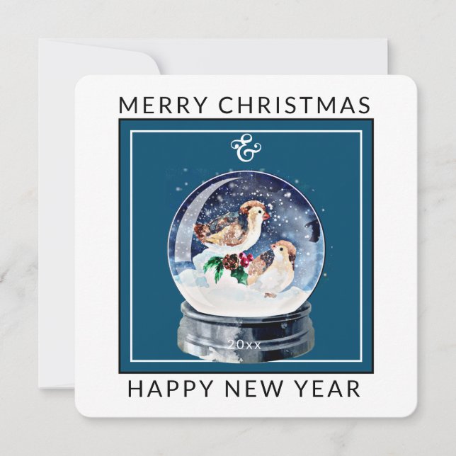 Globe des neiges avec oiseaux | Carte de Noël (Devant)