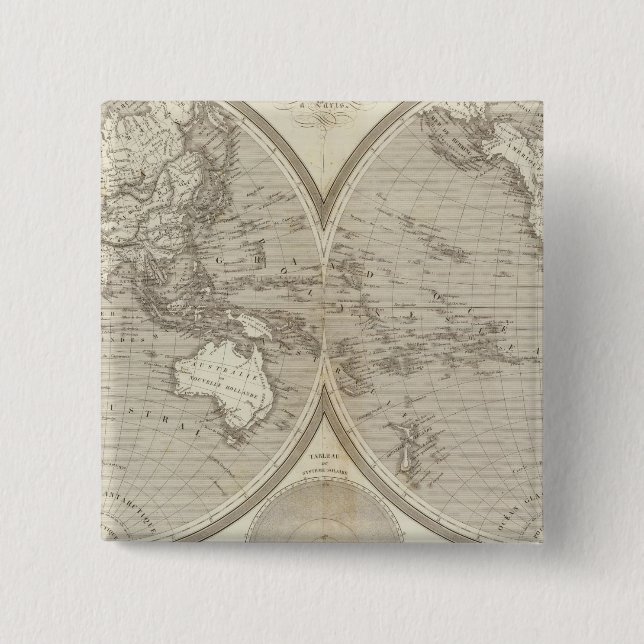 Globe map 2 inch square button (Front)