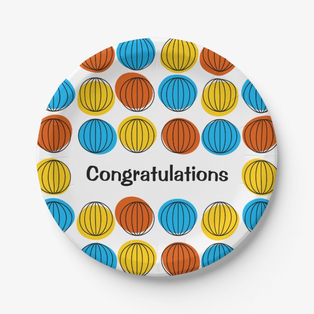 Globe Multi Congratulations paper plate round (Front)