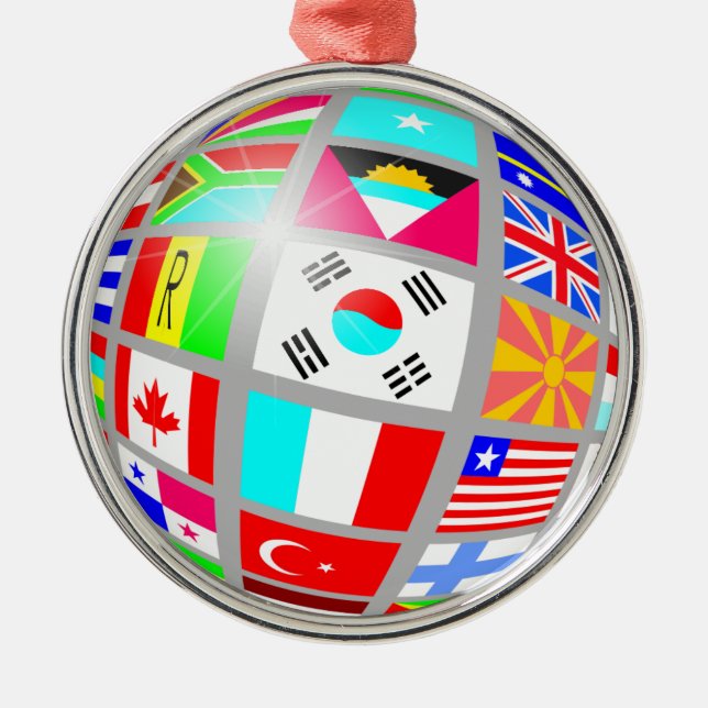 Globe of Flags  Metal Ornament (Front)