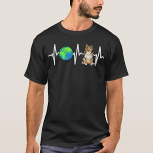 Globe Planet Earth Collie Heartbeat Dog Lover  T-Shirt