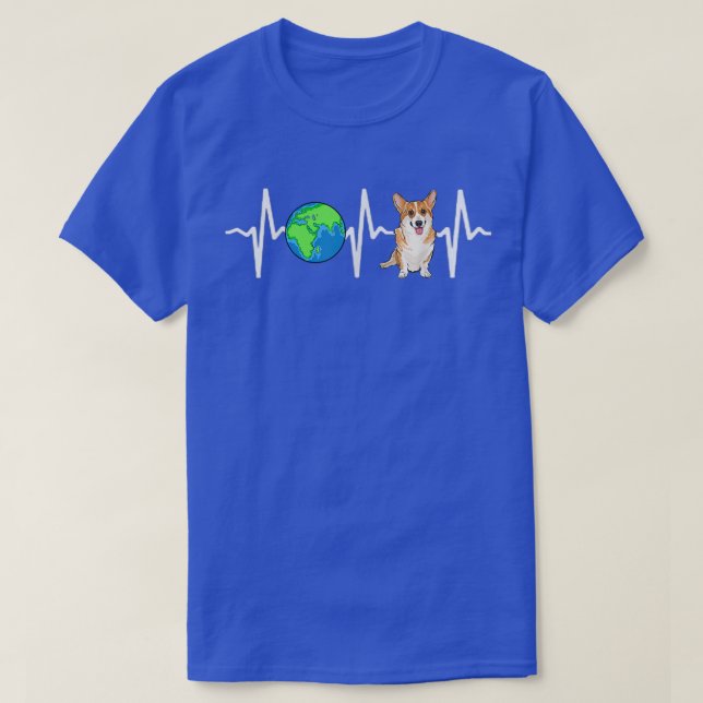 Globe Planet Earth Pembroke Welsh Corgi Heartbeat  T-Shirt (Design Front)