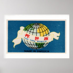 Globe Ribbon Sweden Vintage Matchbox Label Print
