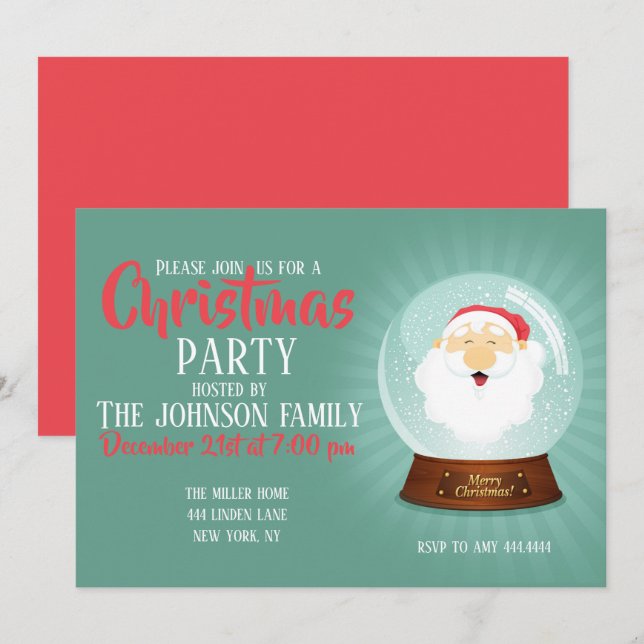 Globe Santa Claus Face         Invitation (Front/Back)
